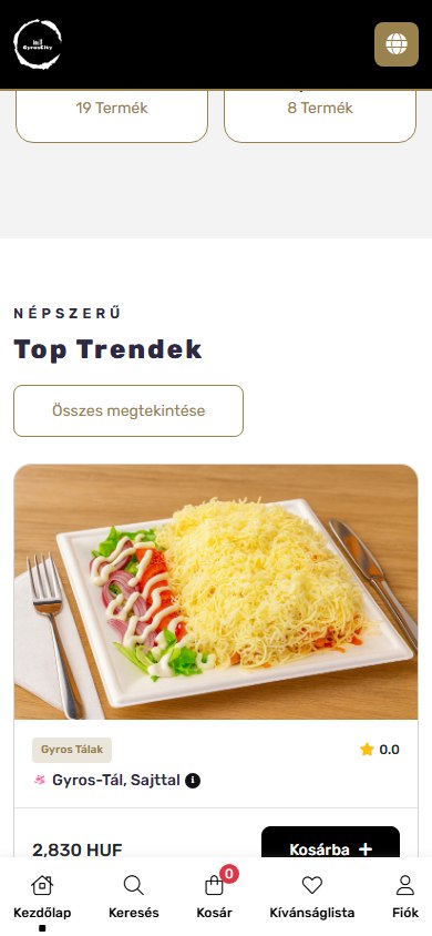 GyrosCity mobilos étlapja a népszerű termékek listájával