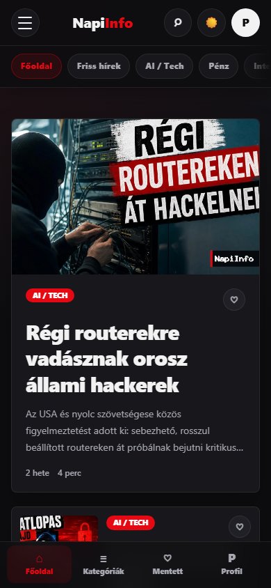 NapiInfo mobilos cikkfelület — képernyőkép
